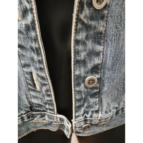 FC French Cuff Denim Jean Jacket w/ Pockets Buttoned Down M - Picture 6 of 9